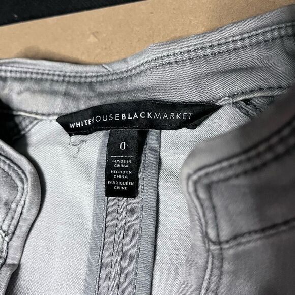 White House Black Market quilted denim jacket military moto cut sz 2 - Picture 8 of 11